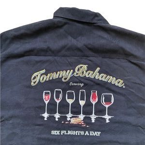 Tommy Bahama 100% Silk Black Wine Glasses Short Sleeve Shirt Size L